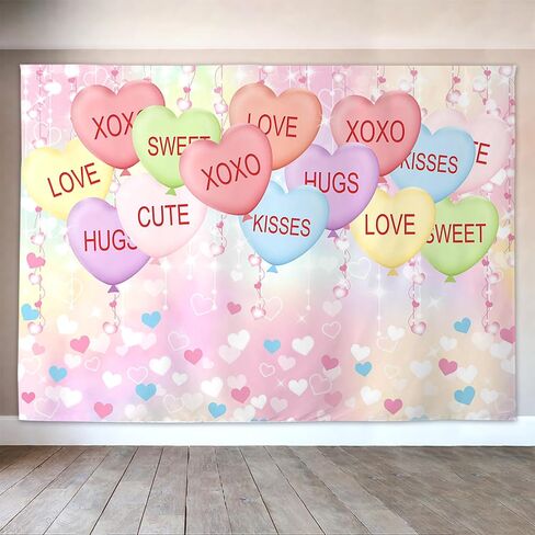 Mocsicka Valentine Day Backdrop Kisses Hugs Xoxo Photography الخلفية بريق الباستيل الملون الحب البالونات القلب ديكورات الحفلات الدعائم (7x5ft (82''x60 '') ، الوردي) in Saudi Arabia