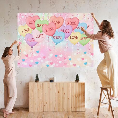 Mocsicka Valentine Day Backdrop Kisses Hugs Xoxo Photography الخلفية بريق الباستيل الملون الحب البالونات القلب ديكورات الحفلات الدعائم (7x5ft (82''x60 '') ، الوردي) in Saudi Arabia