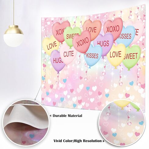 Mocsicka Valentine Day Backdrop Kisses Hugs Xoxo Photography الخلفية بريق الباستيل الملون الحب البالونات القلب ديكورات الحفلات الدعائم (7x5ft (82''x60 '') ، الوردي) in Saudi Arabia