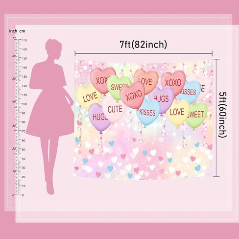 Mocsicka Valentine Day Backdrop Kisses Hugs Xoxo Photography الخلفية بريق الباستيل الملون الحب البالونات القلب ديكورات الحفلات الدعائم (7x5ft (82''x60 '') ، الوردي) in Saudi Arabia