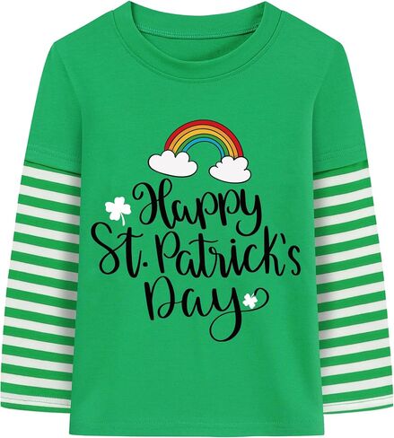 DDSOL Boy Toddler St Patricks Day Shirt Dinosaur Monster Truck Long Sleeve T-Shirt Lucky Shamrock Clover Tee Top Kid Clothes in Kuwait