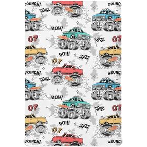 Monster Trucks White Baby Crib Sheets - Fitted Crib Sheet, Boys & Girls Cotton Crib Sheet for Standard Crib and Toddler Mattresses - S