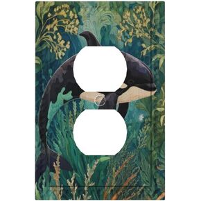 Orca Whale with Marine Life Light Switch Cover 1 Gang Outlet Plate Single Duplex Wall Plate Covers Decorative Switchplate Covers Electrical Faceplate for Home Decor