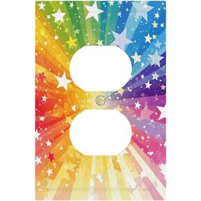 Decorative Outlet Covers Rainbowcolored Rays With White Stars 1 Gang Duplex Light Switch Cover Plate Electrical Switch plates Wall Plates Receptacle Covers for Nursery Home Decor