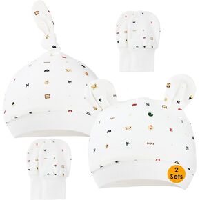 2 Sets Baby hat and Mittens,Baby Caps and Gloves, Baby Beanie hat and Mittens for Baby Girls Boys (6-12 Months)