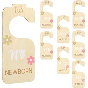 Lusofie 8pcs Baby Closet Dividers Wooden Baby Hangers with Size Dividers Double Sided Baby Clothes Hangers for Closet Daisy Pattern Baby Size Closet Dividers for Newborn to 24+ Months