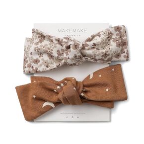 MakeMake Organics GOTS Organic Baby Headwarp Fashion Band Bow Tie Accessories for Toddler Girls Set of 2 (Moonlight, Meadow, 6-12M)