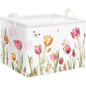 Clastyle Large Tulip Baby Gift Basket Garden Plant Butterfly Flower Girl Basket Rectangle Towel Clothes Book Toy Storage Bin