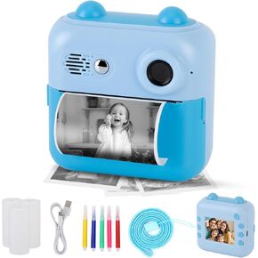 Kids Camera Instant Print, 24MP 1080P Kids Digital Cameras, with 2.4 Inch High Definition Screen, Christmas Birthday Gifts for 4 5 6 7 8 9 10 Year Old Girl Birthday Gift (Blue)