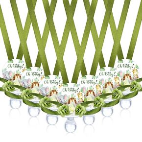 Quelay 36 Pcs Baby Shower Pacifier Necklace Cute Jungle Animal Acrylic Baby Pacifiers with Delicate Flowers for Baby Shower Decoration Table Distribution Party Favors (Jungle Animal)