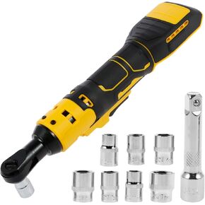 3/8" Cordless Ratchet Wrench, 74 ft-lbs Electric Ratchet Wrench Compatible with 20V Battery, Electric Power Ratchet - 7 Sockets, 1/4" Adapter & 3" Extension Bar(Tool Only)