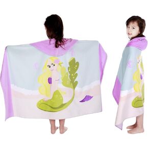 Kids Hooded Beach Bath Towel, Baby Surf Poncho Toddlers Soft Real Cotton Wrap Hooded Towels for Kids Boy Girl