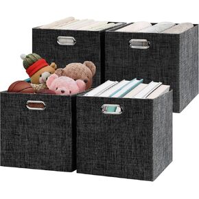 Posprica Fabric Storage Cubes,13×13×13 cube storage bins, Foldable Drawers Baskets Containers for Shelf Cabinet Bookcase,Thick and Heavy Duty (4pcs, Black)