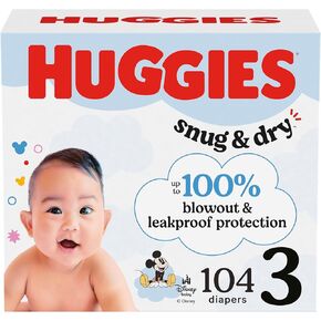 Huggies Size 3 Diapers, Snug & Dry Baby Diapers, Size 3 (16-28 lbs), 104 Count, Packaging May Vary