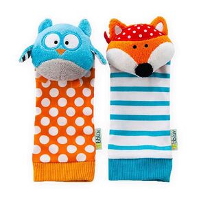 bblüv – Düo - Foot Finders - Fun and colorful baby developmental socks with rattle (Fox and Owl)