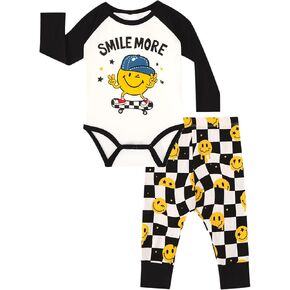 Baby Boys Clothes Set-Viscose Made from Bamboo, Long Sleeve Bodysuit Top with Pants Sets Soft Outfit for Infant Boy