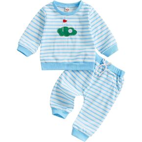 Baby Girl Boy Golf Outfit Long Sleeve Stripe Print Crewneck Sweatshirt Jogger Pants Set Infant Fall Clothes