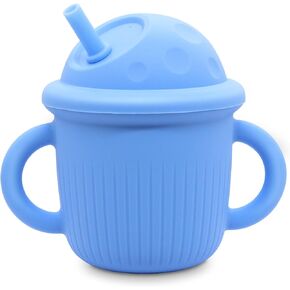 Baby Sippy Cup 6+ Months 100% Silicone Drinking Training Cup for Baby &Toddler Drop-Proof & Leak-Proof for Multiple Occasions (Blue)