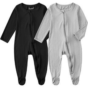 Baby Bamboo Rayon Romper Infant Footies Long Sleeve Double Zipper Outfits 2-Pack One-Piece Jumpsuits in Kuwait