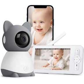 2K Baby Monitor, Baby Monitor with Camera and Audio, 5" Color Display, Infrared Night Vision, 2-Way Talk, Temperature & Sound Alarm, Cry & Motion Detection, Free Phone App