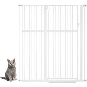 unipaws 56" Tall Pet Gate 45-49" Extra Wide, Pressure Mounted Dog Gate for Doorway, Indoor Stair Walk Through Doggy Gate, White