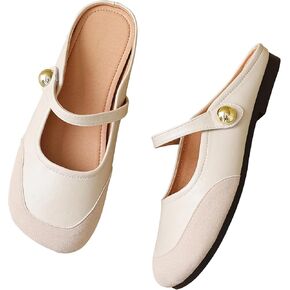 Dear Time Women's Closed Toe Flats Backless Mary Jane Slip on Shoes Comfortable Mules