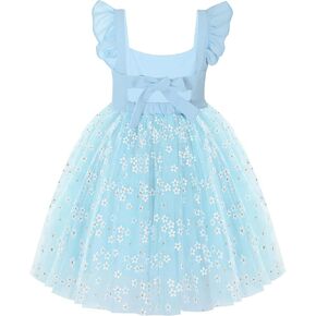 Flofallziqe Toddler Tutu Dress Summer Ruffle Sleeve Tulle Girls Birthday Party Dresses for 2-8 Years