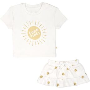 MakeMake Organics GOTS Certified Organic Cotton Baby Kids Toddler Girl Top and Short Outfit Set
