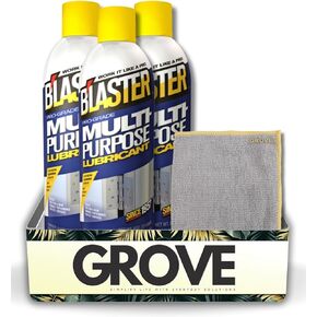 Blaster Pro-Grade General Purpose Lubricant Spray 8 oz Bundle with Microfiber Cloth - Blaster Penetrating Spray - Teflon Enhanced for Window Tracks, Gears, Chains, Rust Prevention - (4 Items)