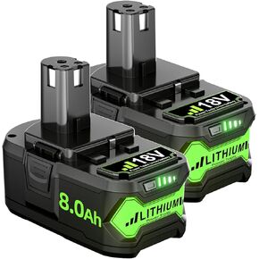 18V Battery Replacement for Ryobi P108 8.0Ah Lithium 18V Battery ONE+ Plus P102 P103 P104 P105 P107 P108 P109 P190 P191 P122 for Ryobi 18v Lithium Battery 2Pack