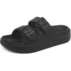 Men and Women Comfy Slide Sandals Double Buckle Adjustable Buckle EVA Flat Sandals Lightweight Thick Non Slip Sole