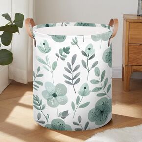 Laundry Basket Collapsible Waterproof Storage Bin Organizer with Handles Round Dirty Clothes Nursery Hamper for Living Room Bedroom Bathroom Toys Box (Floral Pattern)