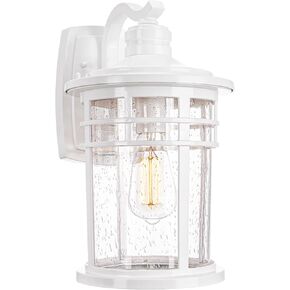 Darkaway Large Outdoor Porch Lights Wall Mount, 15inch Outdoor Wall Sconces with Seeded Glass Waterproof Exterior Lights for Patio Yard House Hallway Doorway Garage(Large, White)