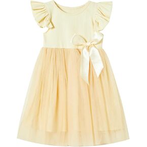 Girls Casual Tulle Tutu Dress Baby Toddler Ruffle Sleeves Bow Princess Party Dresses