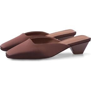 Adrizzlein Mule Heels for Women Square Toe Kitten Heel Satin Mules Closed Toe Low Heel Slides Sandals Summer Dress Shoes