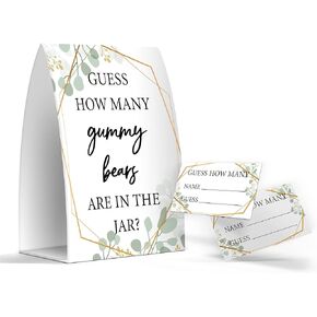 Guess How Many Gummy Bears Are In The Jar, Greenery Baby Shower Games, Greenery Theme Baby Shower - One Sign and 50 Cards (GES12)