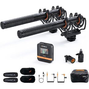 COMICA VM40 Dual-Channel Shotgun Microphone with 48kHz/32-bit Float Recording, Wireless Camera Microphone with 32G onboard Recording, External Directional Microphone Compatible with Canon, Nikon