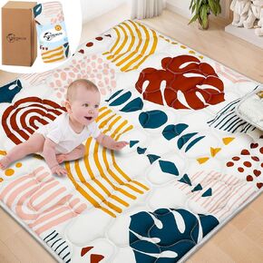 Baby Play Mats for Floor, 50x50 Play Mat for Babies, Extra Thicker & Soft Baby Crawling Mat, Foldable Non-Slip Floor Mat Cushioned for Infants Babies Toddlers, Boho Leaf Design
