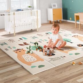 UANLAUO Baby Mat for Floor - Foldable Baby Play Mat for Babies Toddlers, 59" X 59" Extra Large Infant Playmat Foam Mats for Kids Waterproof, Reversible Portable Playmat for Babies, Indoor, Outdoor