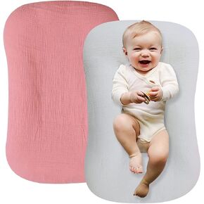 Muslin Baby Lounger Cover 2 Pack, Organic Cotton Removable Slipcover for Newborn,Baby Padded Lounger Infant Floor Seat Cover for Boys Girls