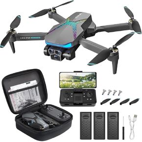 Drone with Camera for Adults, 1080P FPV Drones for kids and Beginners with Brushless Motors, Upgrade Altitude Hold, 90° Adjustable Lens, Gestures Selfie, 3D Flips, One Key Take Off/Land, 3 Batteries