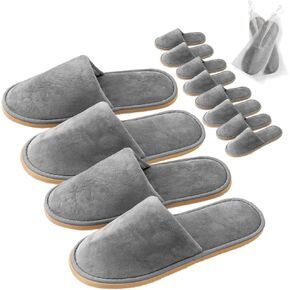 GONG GONG 6 Pairs Non Slip Disposable Slippers, Washable & Reusable, Closed Toe Crystal Velvet Slipper for Guest, Bathroom, House, Hotel, Party, SPA, Wedding