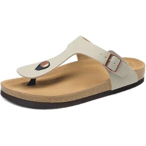 DREAM PAIRS Arch Support Thong Sandals for Women Casual Leather Flip Flops Dressy Slides with Soft Cork Footbed Adjustable Strap for Summer Beach Vacation