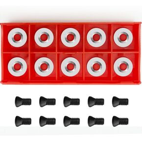 12mm Carbide Inserts for Wood Lathe Turning Tool, R12 X 2.5mm Indexable Tungsten Carbide Cutter Inserts Set fits for DIY Woodworking Wood Lathe Turning Finisher Hollower Tools with Screws 10pcs