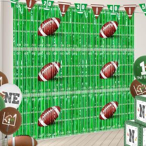 2Pack Football Party Decorations, Green and Brown Football Tinsel Foil Fringe Curtains, Football Backdrops Super Football Photo Props for Football Birthday Party Decorations Sports Party