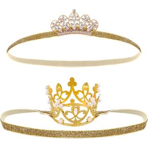 Gold Baby Crown Baby Tiara Baby Crown Headband Crystal Crown Hair Belt for Little Girl Infant Princess Tiaras Birthday Elastic Hair Band for Photography Headband Props