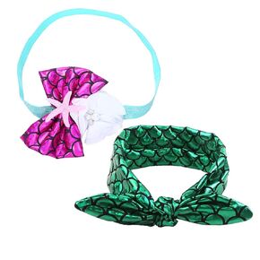 Fish Scale Headband, Mermaid Headband for Baby Rabbit Ear Hair Accessories 2 Pack TSFD19 (Rose Red Set)