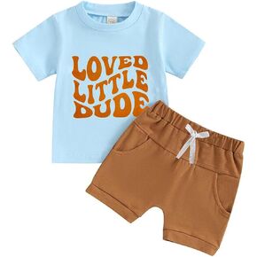 Fernvia Baby Boy Summer Outfits Toddler Funny Letter Short Sleeve T-Shirt Tops Elastic Shorts 2 Piece Clothes Set