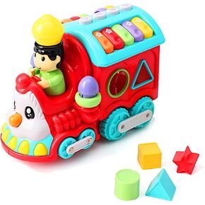 POCO DIVO Toddler Learning Train, Facial Musical Locomotive Rolling Engine, Kids Flash Rail Cargo, Baby Cartoon Push Carriage, Boys Girls Early Education Toy for Piano Animal-Sound Shape Color Count