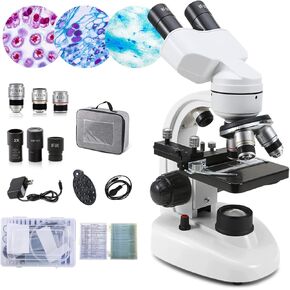Compound Binocular Microscopes 40X-2000X with Microscope Prepared Slides 30p,for Kids Students Adults, Microscope Accessories, Wire Camera Shutter, for School Laboratory Home Education